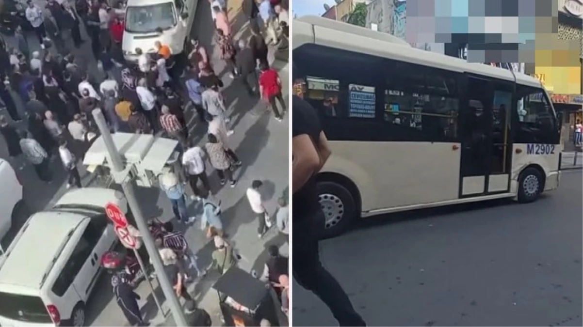 Elinde sopayla halk otobüsüne saldıran minibüs şoförü, öfkeli kalabalık tarafından linç edildi
