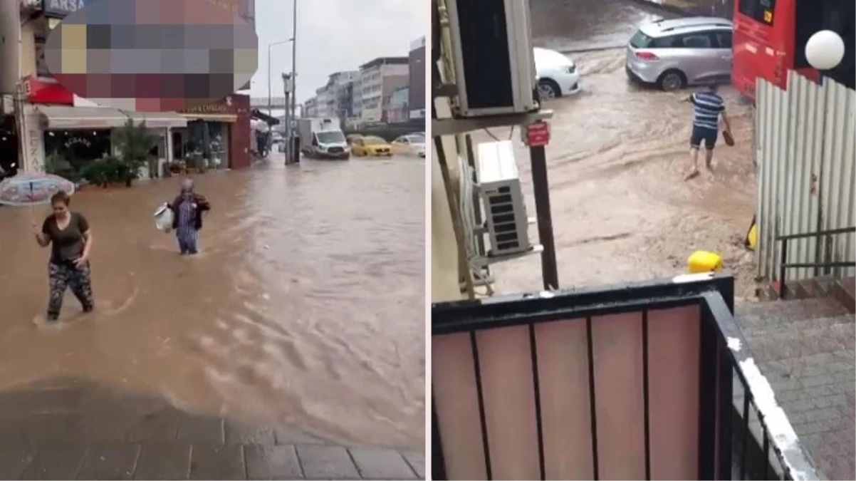 Görüntüler selin vurduğu İzmir\'den! Vatandaşlar dizine kadar gelen suda yürüdü