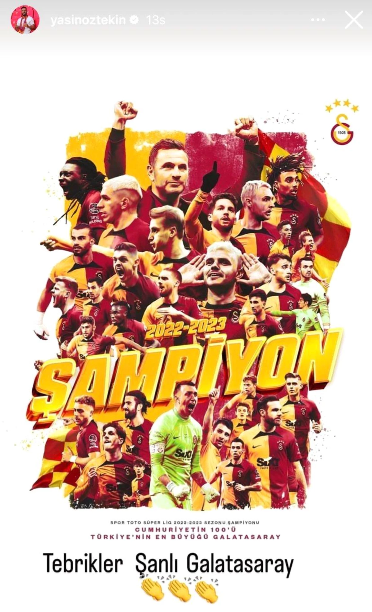 Yasin Öztekin, eski takımı Galatasaray\'ın şampiyonluğunu kutladı