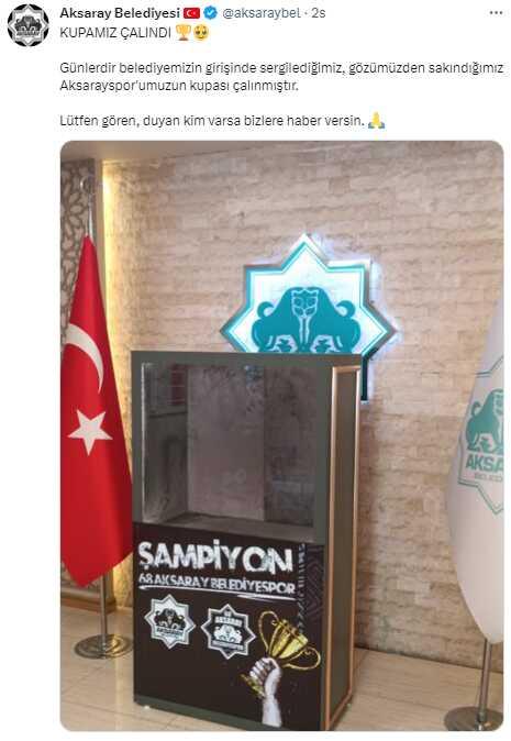 Şakaysa komik, gerçekse daha komik! Aksaray Belediyesi'nden akla hayale sığmayacak paylaşım: Kupamız çalındı