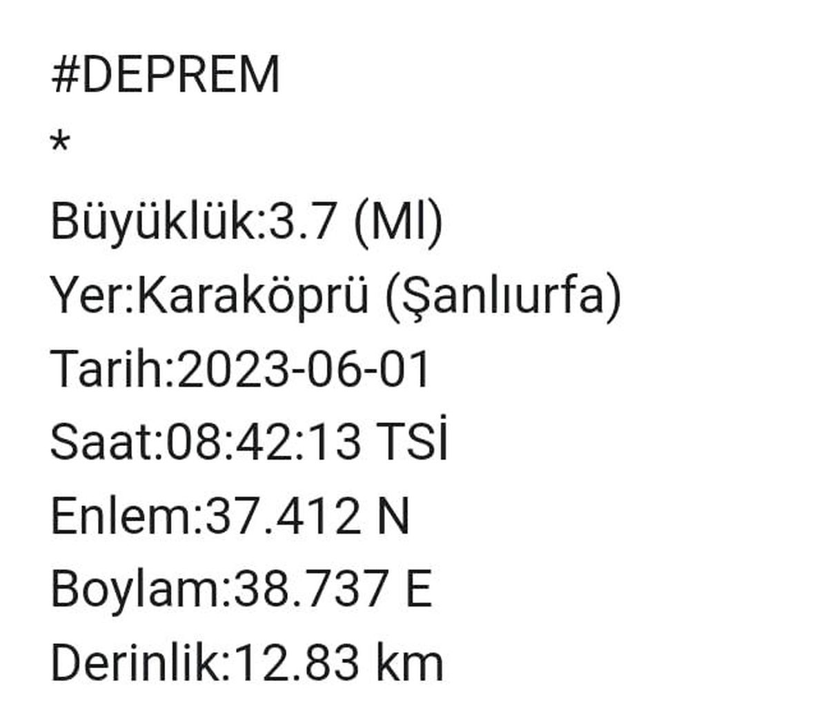 Şanlıurfa\'da 3.7 Büyüklüğünde Deprem Meydana Geldi