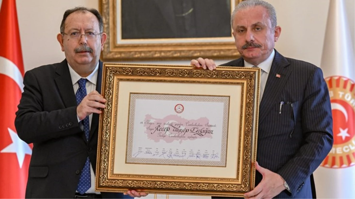 YSK, Cumhurbaşkanı Erdoğan\'ın mazbatasını TBMM Başkanı Şentop\'a teslim etti