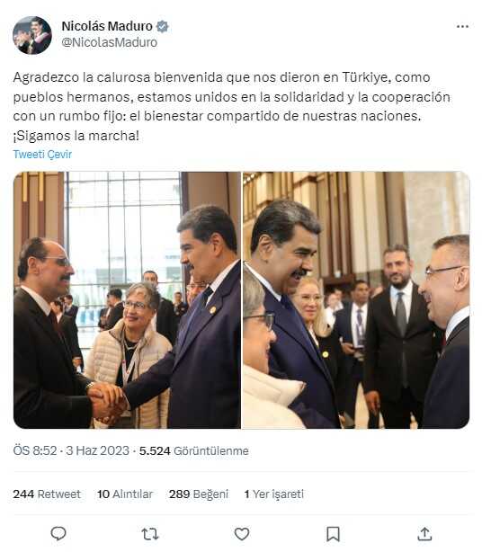 Venezuela Devlet Başkanı Nicolas Maduro, Cumhurbaşkanı Erdoğan'ın 'Göreve Başlama Töreni'nde: İki ülke kardeşlikte birleşti Venezuela Devlet Başkanı Nicolas Maduro, Cumhurbaşkanı Erdoğan'ın 'Göreve Başlama Töreni'nde: İki ülke kardeşlikte birleşti