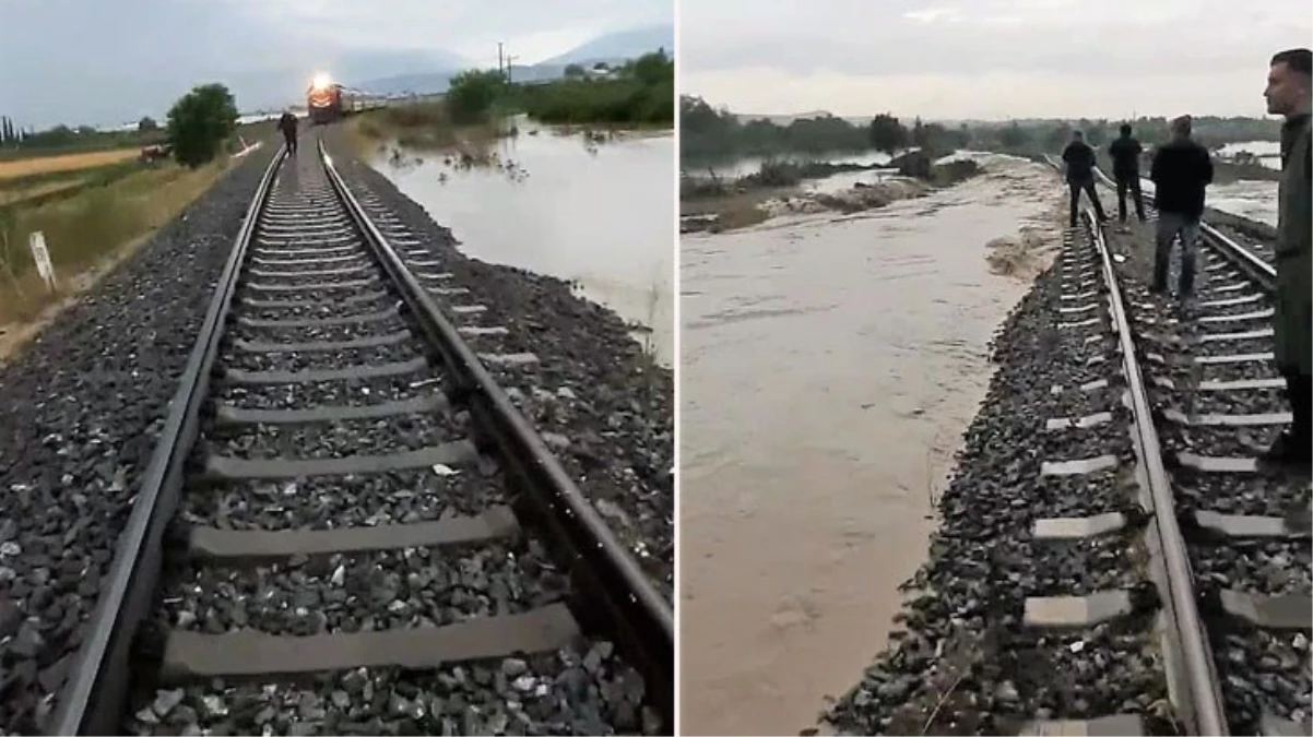 Denizli\'de Sel Felaketi Demiryolunu da Vurdu: Tren Son Anda Durduruldu