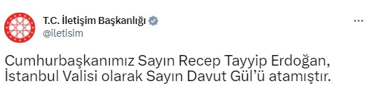 Son Dakika: Gaziantep Valisi Davut Gül, İstanbul Valisi olarak atandı
