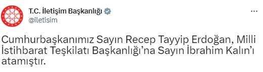 Son Dakika: Milli İstihbarat Teşkilatı Başkanlığı'na İbrahim Kalın atandı