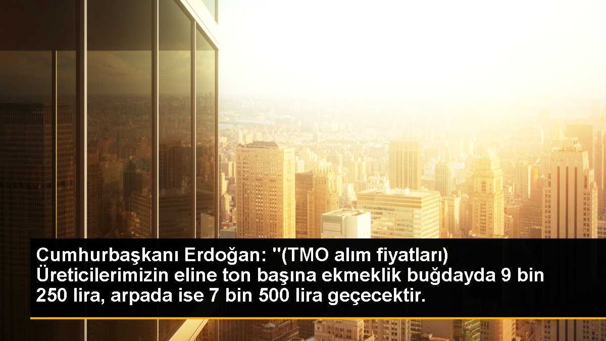Cumhurbaşkanı Erdoğan: "(TMO alım fiyatları) Üreticilerimizin eline ton başına ekmeklik buğdayda 9 bin 250 lira, arpada ise 7 bin 500 lira geçecektir.