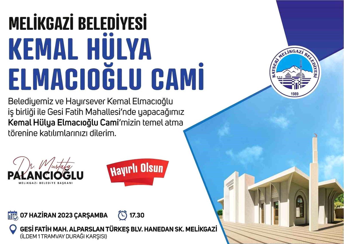 Melikgazi Belediyesi ve Hayırsever Kemal Elmacıoğlu, Gesi Fatih Mahallesinde Cami Temeli Atacak