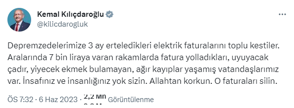 Kılıçdaroğlu, seçim yenilgisi sonrası sessizliğini depremzedeler için bozdu: O faturaları silin