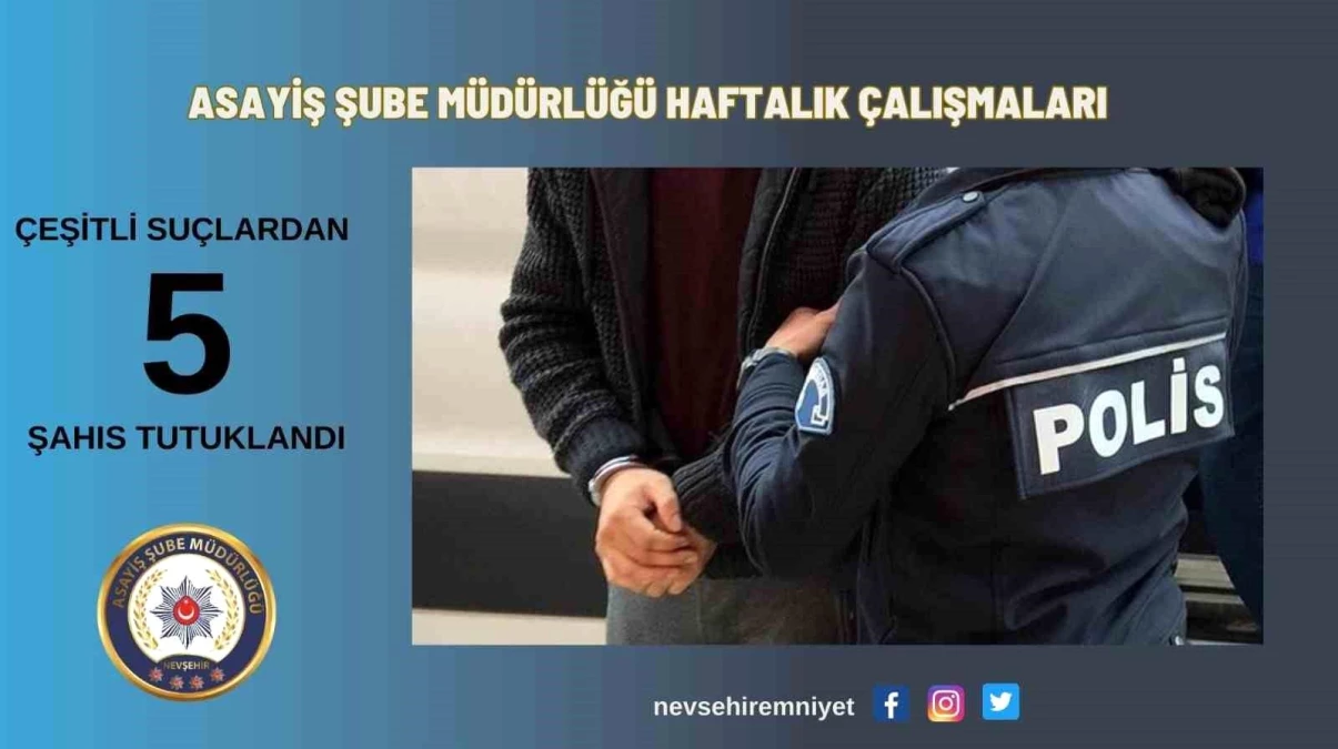 Nevşehir\'de UYAP aranması bulunan 5 şahıs tutuklandı