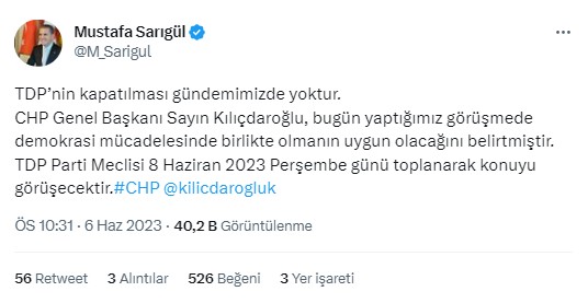Partisini feshedip CHP'ye katılacağı iddia edilen Sarıgül'den açıklama: TDP'nin kapatılması gündemimizde yoktur