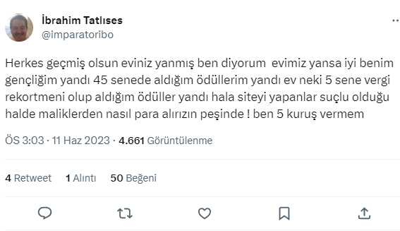 İzmir'deki evi yanan İbrahim Tatlıses isyan etti: 5 kuruş vermem İzmir'deki evi yanan İbrahim Tatlıses isyan etti: 5 kuruş vermem