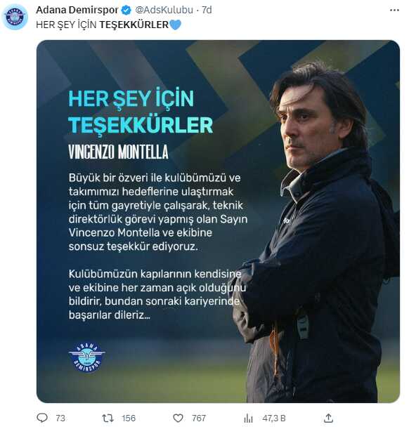 Bir devir sona erdi! Adana Demirspor, Montella ile yollarının ayırdı Bir devir sona erdi! Adana Demirspor, Montella ile yollarının ayırdı