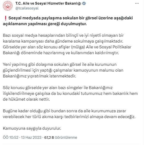 LGBT renkleriyle afiş yapıldığı iddialarına Aile ve Sosyal Hizmetler Bakanlığı'ndan yanıt