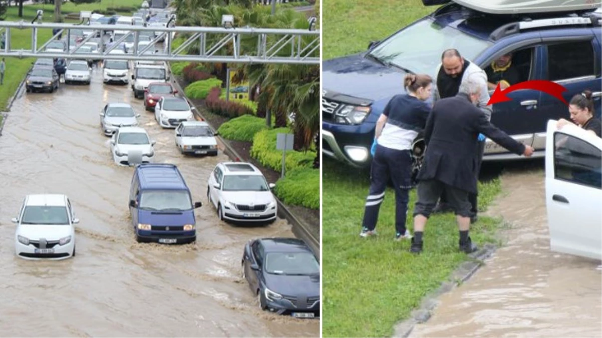 Sel felaketiyle karşı karşıya kalan Samsun\'da karayolu göle döndü! Belediye genel sekreteri dahil onlarca vatandaş mahsur kaldı
