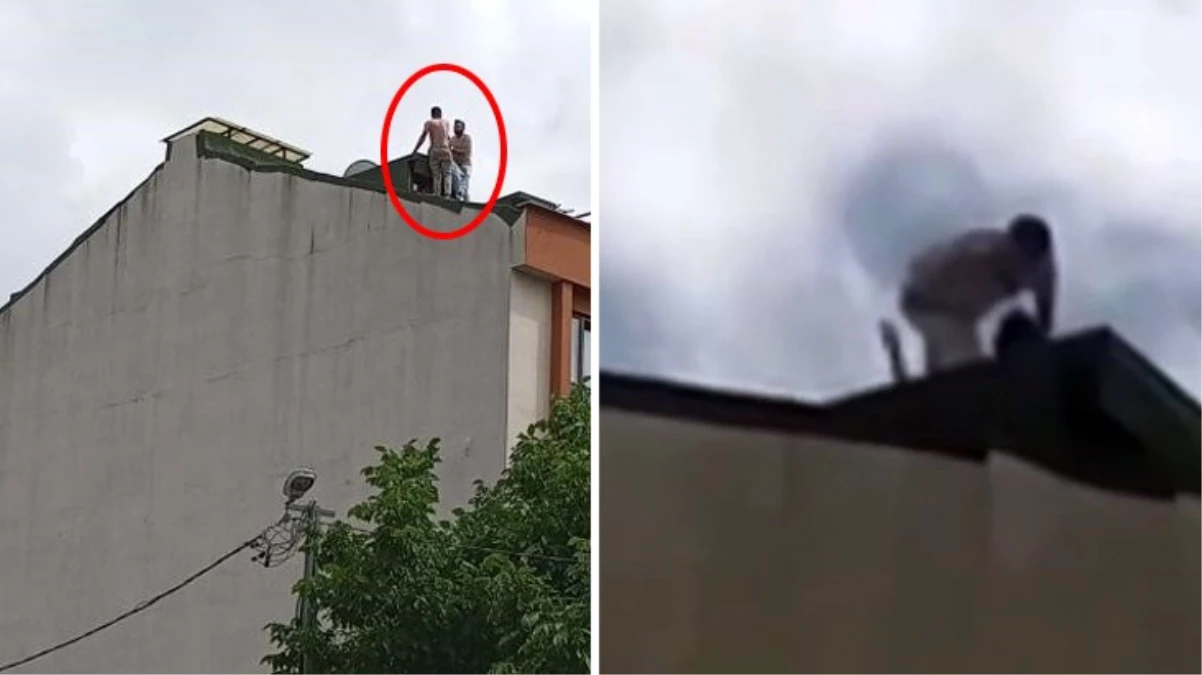 Binadan atlayarak intihar etmek isteyen adamı döve döve aşağıya indirdi!