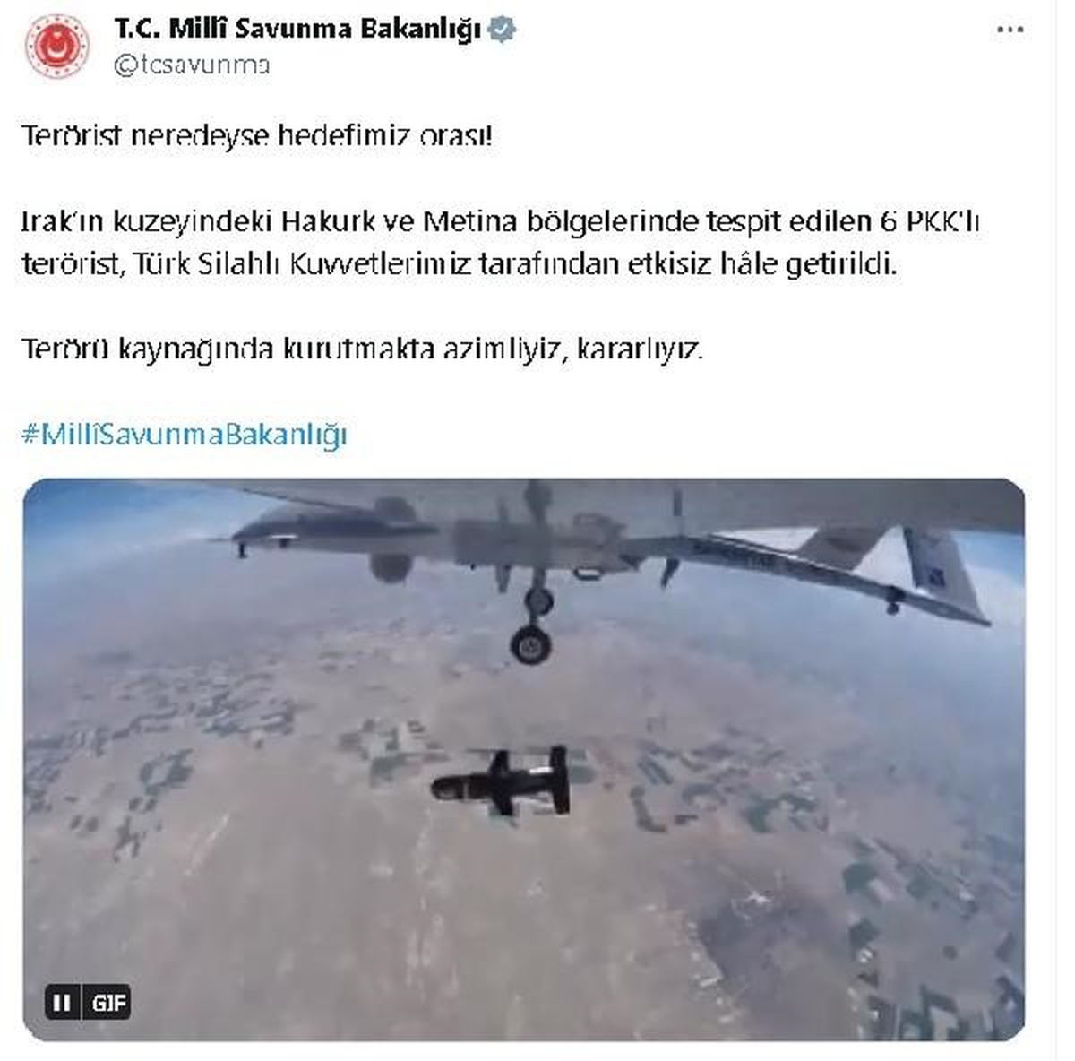 Irak\'ın kuzeyinde 6 PKK\'lı terörist etkisiz hale getirildi