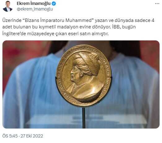 İmamoğlu: Fatih Sultan Mehmed'in bronz madalya portresini sergilemeye başladık
