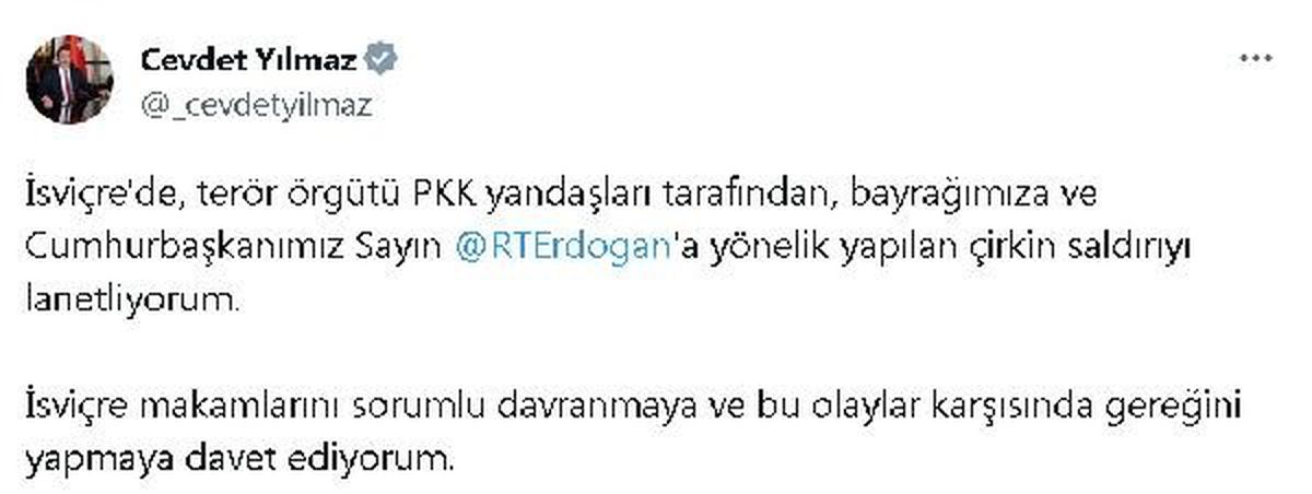 İsviçre\'de Türk Bayrağı ve Cumhurbaşkanı Erdoğan\'a yapılan saldırılar kınandı