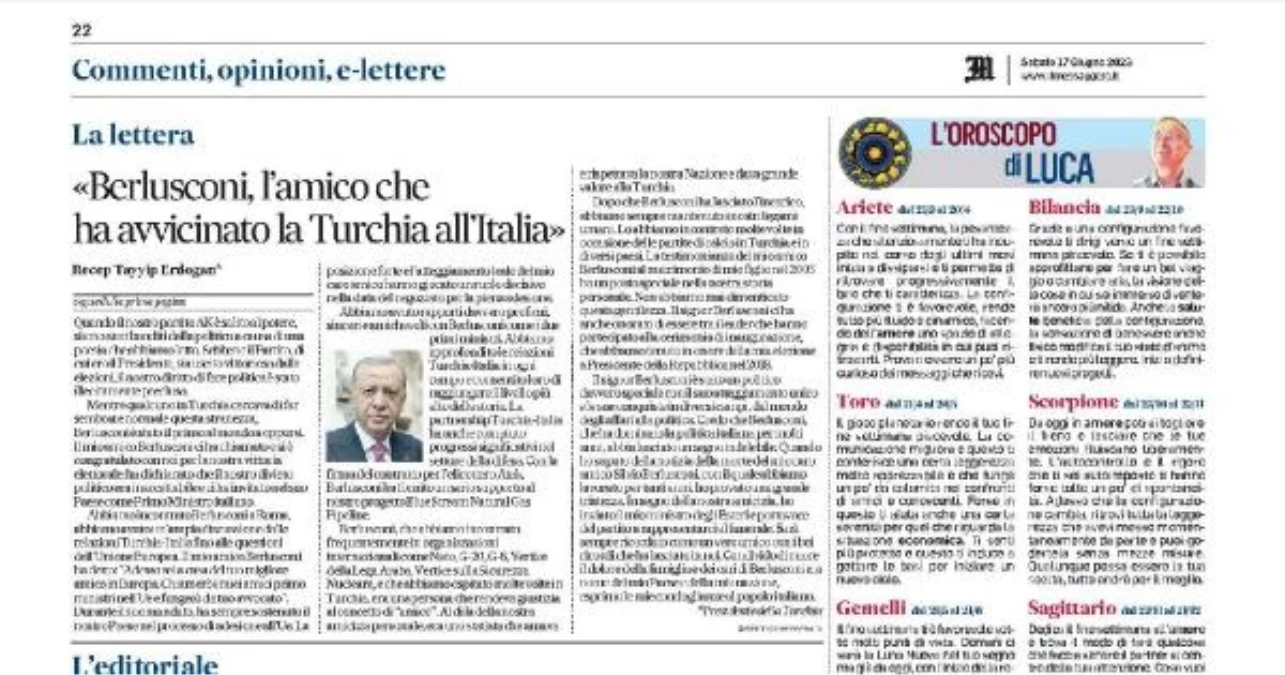 Cumhurbaşkanı Erdoğan, Berlusconi için İtalyan gazetesinde yazı kaleme aldı