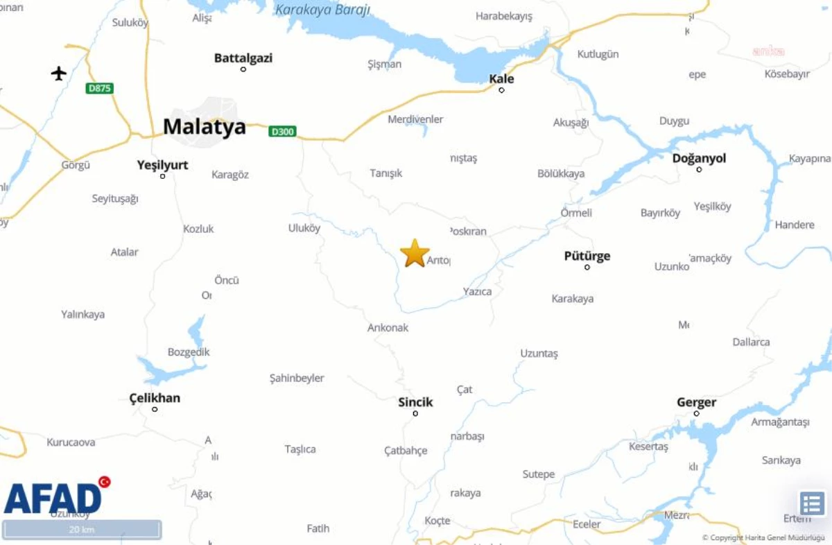 Malatya Pütürge\'de 4.6 Büyüklüğünde Deprem
