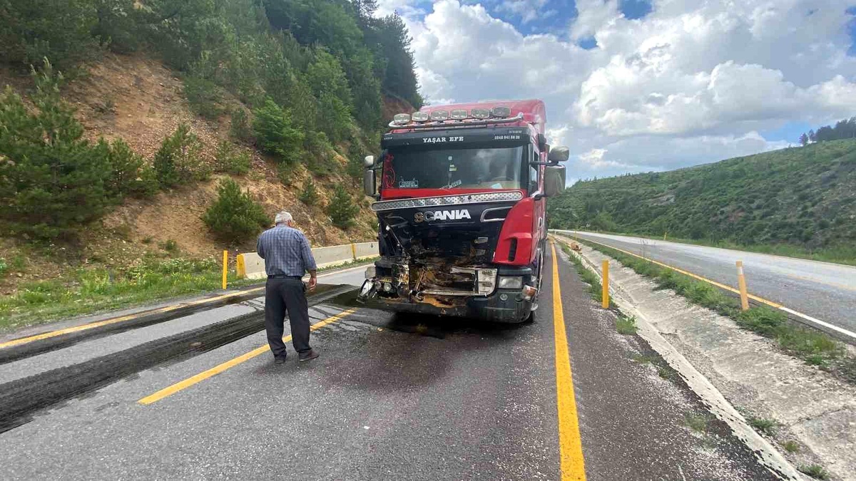 Kastamonu\'da Heyelan Sebebiyle Kaya Yola Düştü, Tır Kullanılmaz Hale Geldi