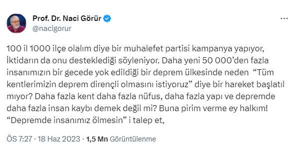 Bahçeli'nin '100 il' mesajı Naci Görür'ü kızdırdı: Bu depremde daha fazla insan kaybı demek Bahçeli'nin '100 il' mesajı Naci Görür'ü kızdırdı: Bu depremde daha fazla insan kaybı demek