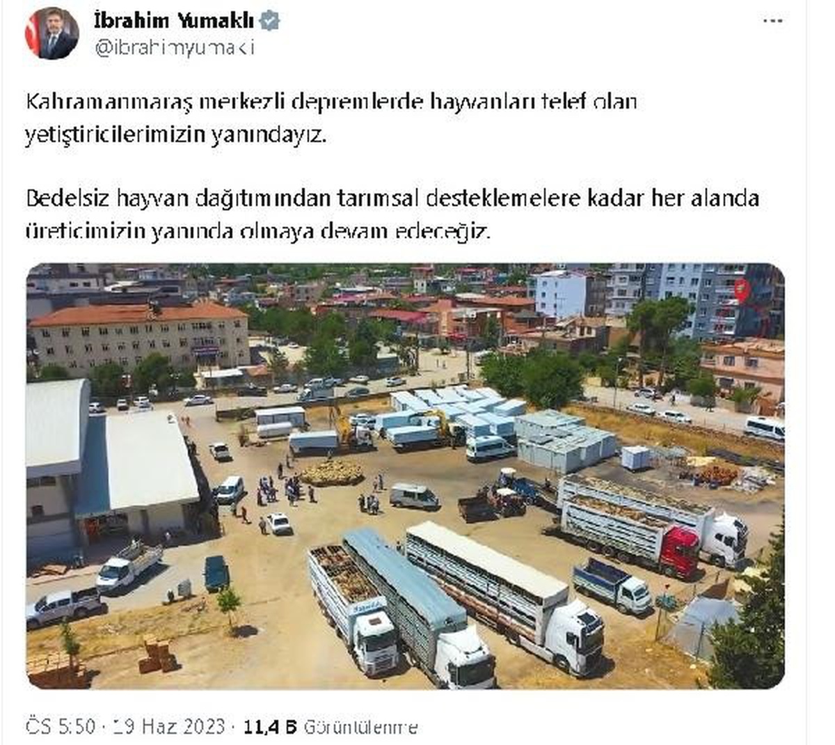 Kahramanmaraş\'ta depremde hayvanları ölen yetiştiricilere bedelsiz hayvan dağıtımı yapılacak