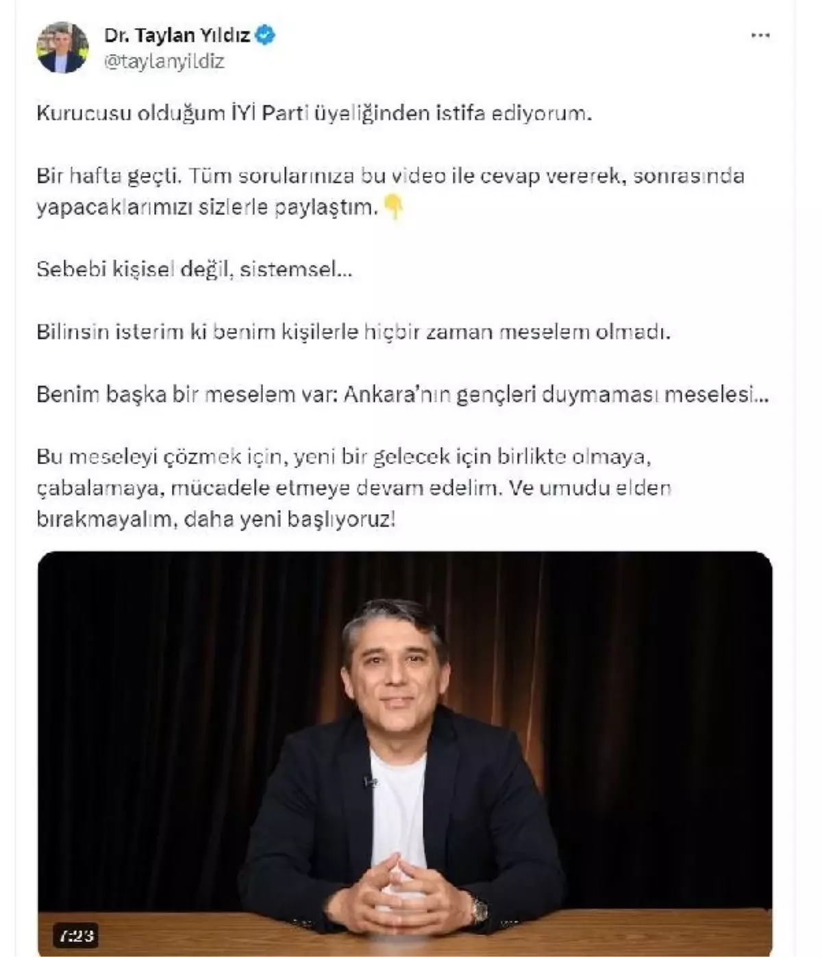 İYİ Parti kurucularından Taylan Yıldız istifa etti