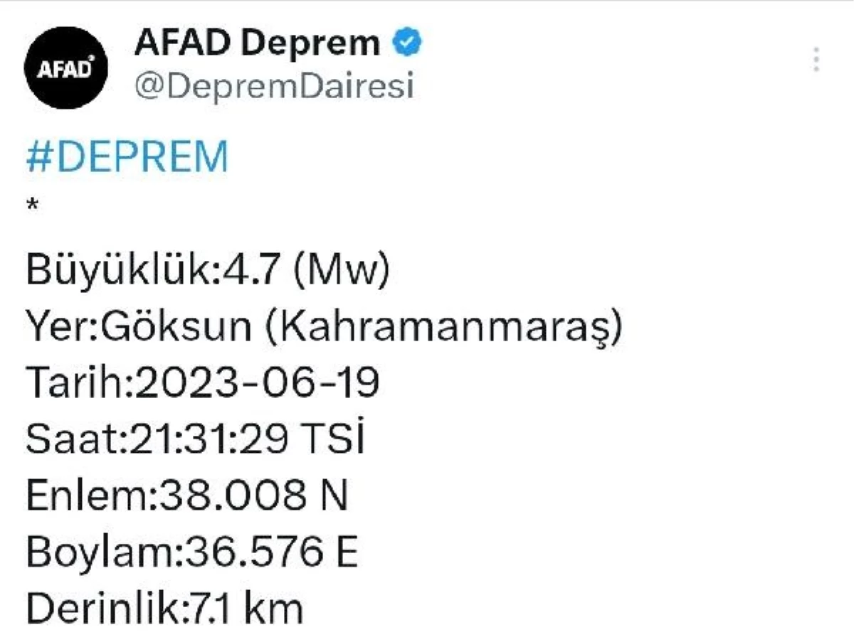 Kahramanmaraş\'ta 4.7 büyüklüğünde deprem