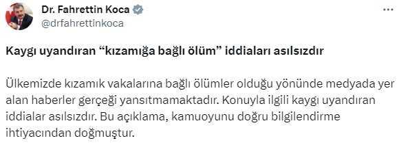 Sağlık Bakanı Koca, kızamığa bağlı ölüm iddialarını yalanladı