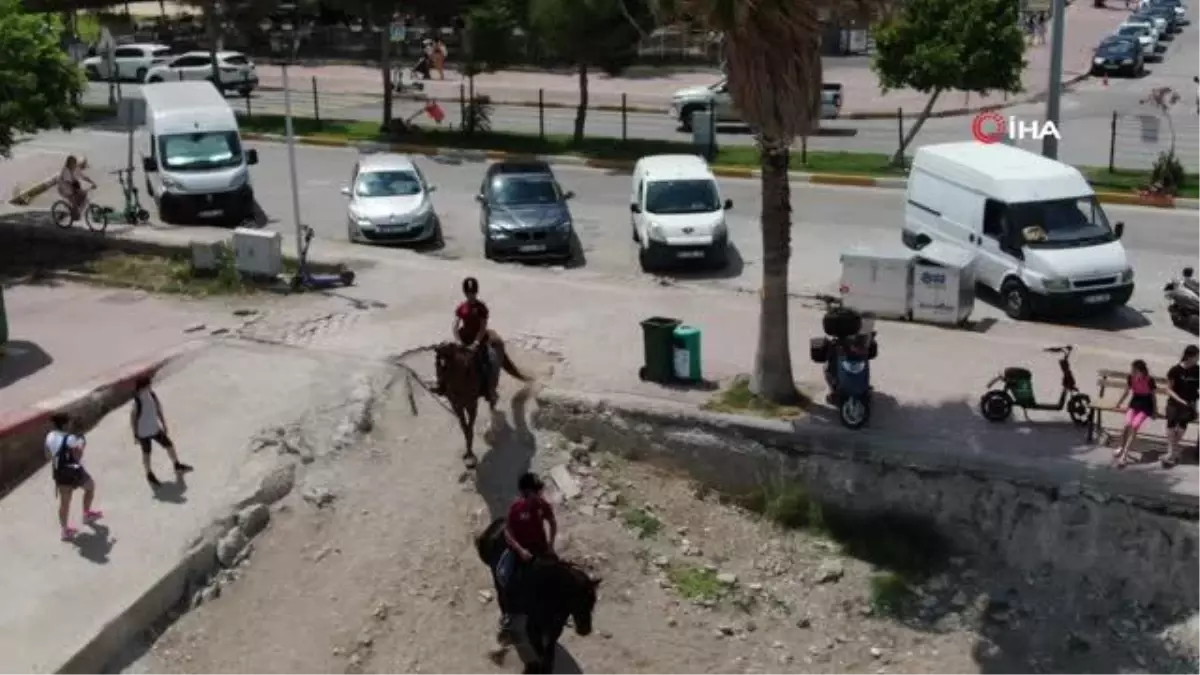 Antalya\'s Konyaalti Beach is Secured by Mounted Police