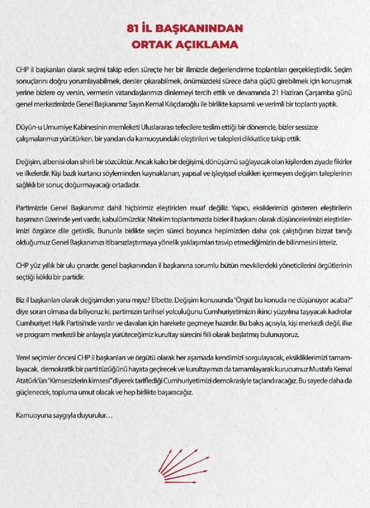 CHP il başkanlarından \'değişim\' açıklaması