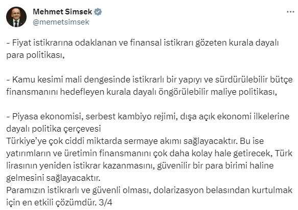 Merkez'in faiz kararı sonrası Mehmet Şimşek'ten ilk değerlendirme
