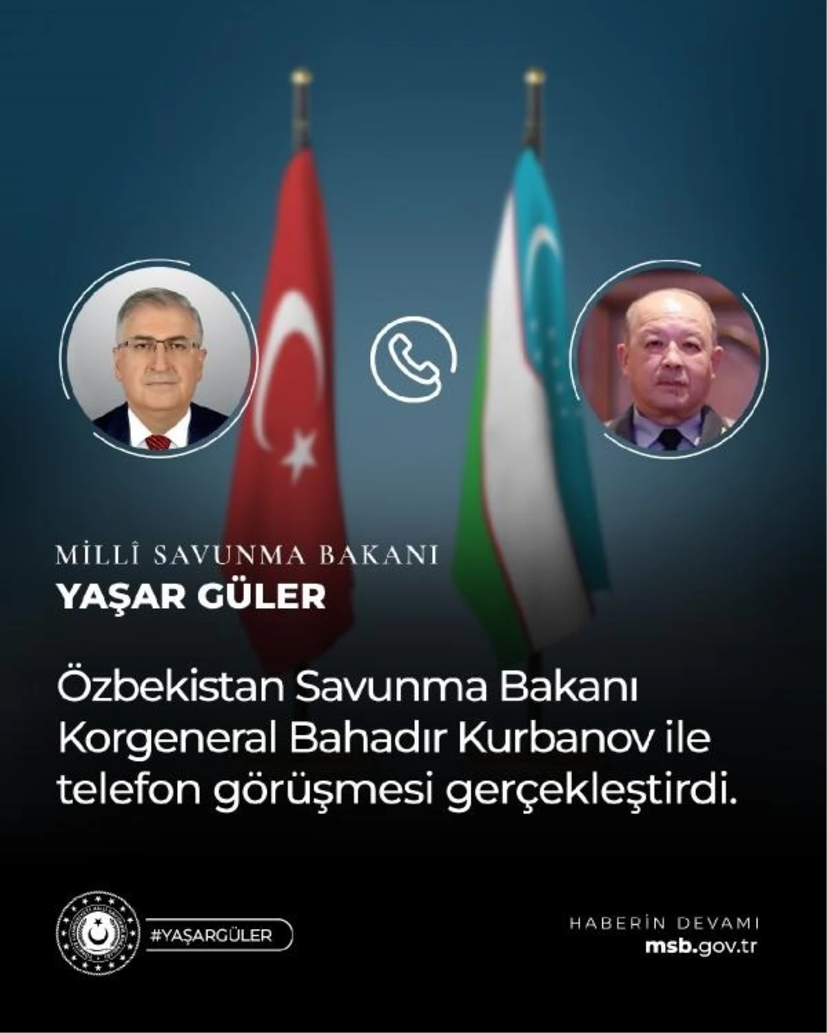 Milli Savunma Bakanı Yaşar Güler, Özbekistan Savunma Bakanı ile Görüştü