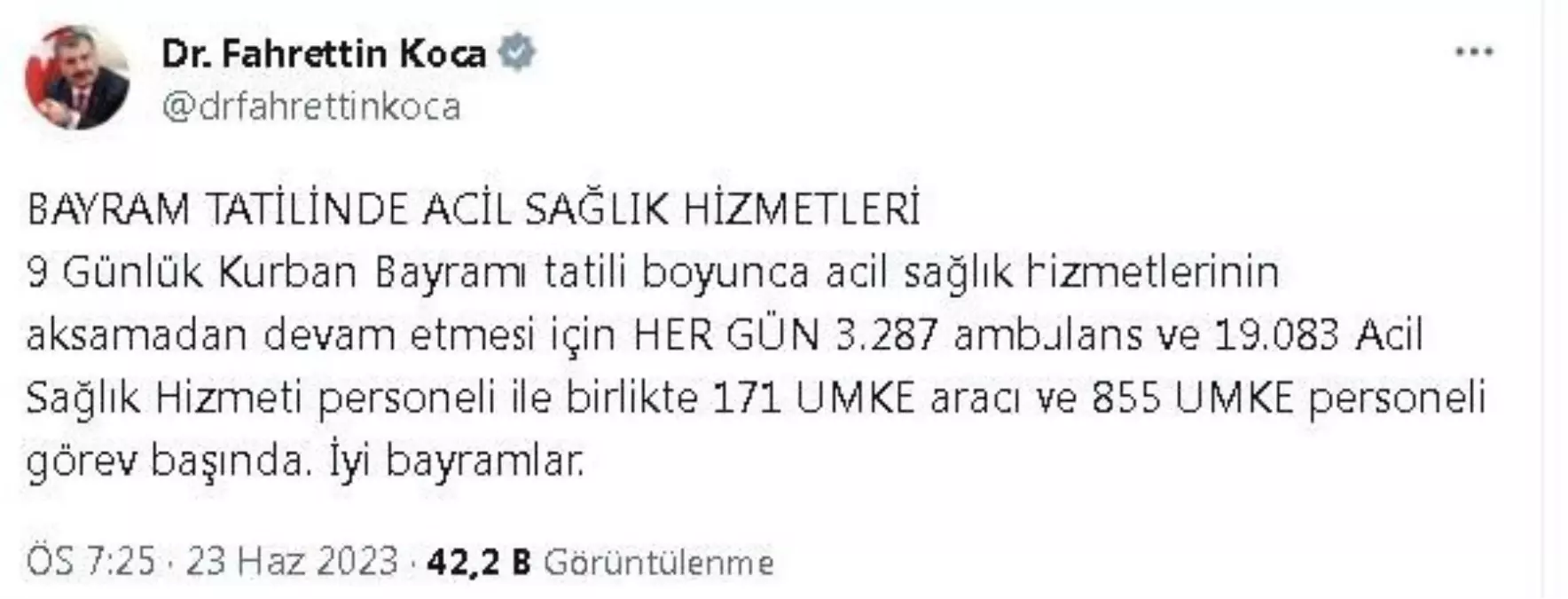 Bayram tatili boyunca 3 bin 287 ambulans ve 19 bin 83 acil sağlık personeli görev yapacak