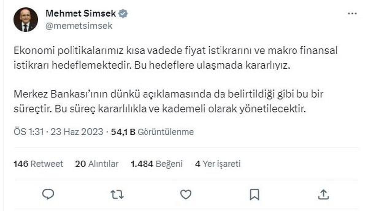 Mehmet Şimşek: Fiyat istikrarına giden yol kademeli ancak kararlı olacaktır