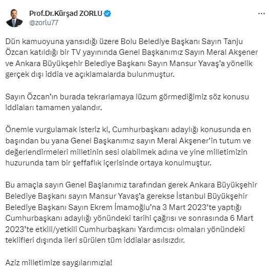 'Mansur Yavaş, Akşener'e kazık attı' demişti! İYİ Parti'den Tanju Özcan'ın bomba iddiasına yalanlama