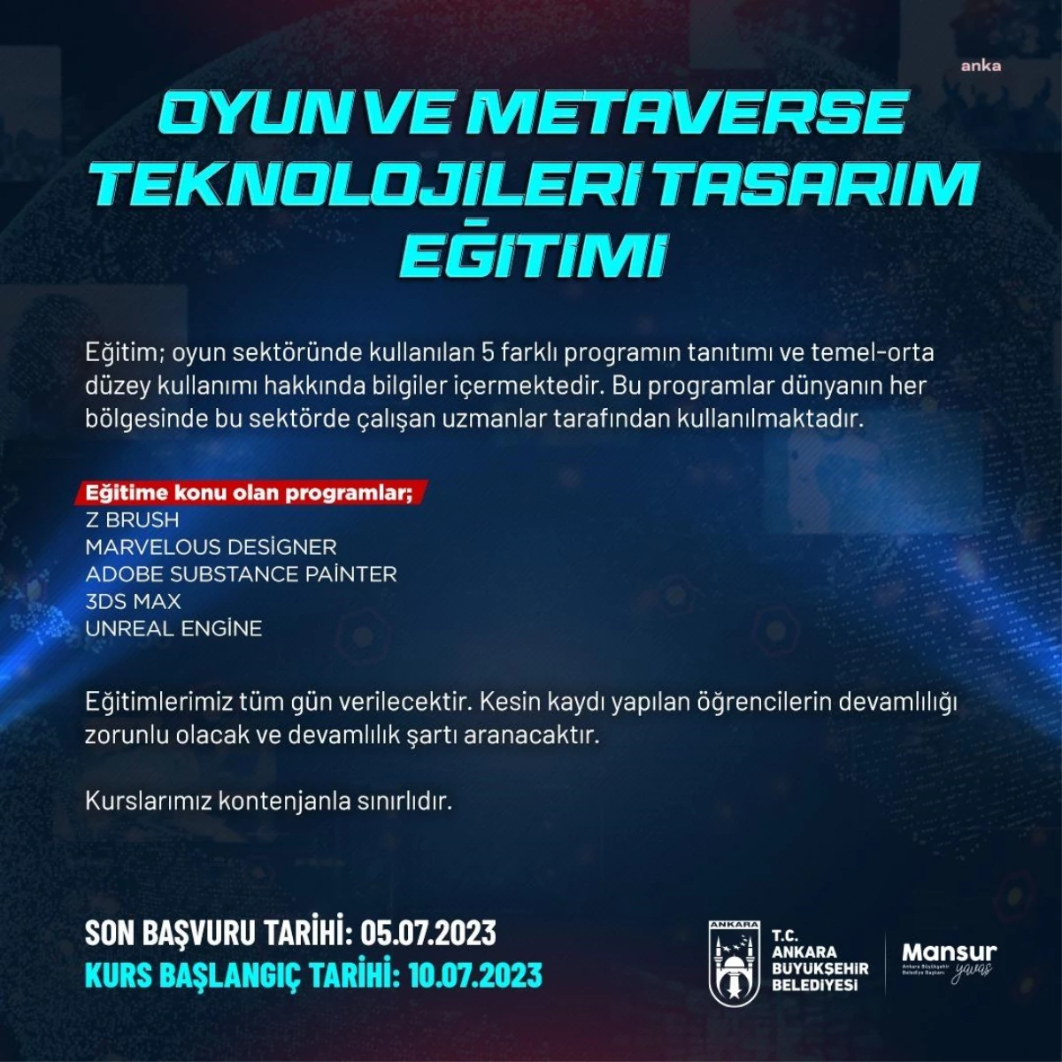 Ankara Büyükşehir Belediyesi, Oyun ve Metaverse Teknolojileri Tasarım Eğitimine Başlıyor