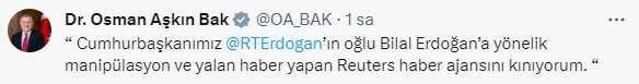 Bilal Erdoğan'ın Reuters haberi nedir? Reuters'ın haberine Türkiye'den tepki yağdı!