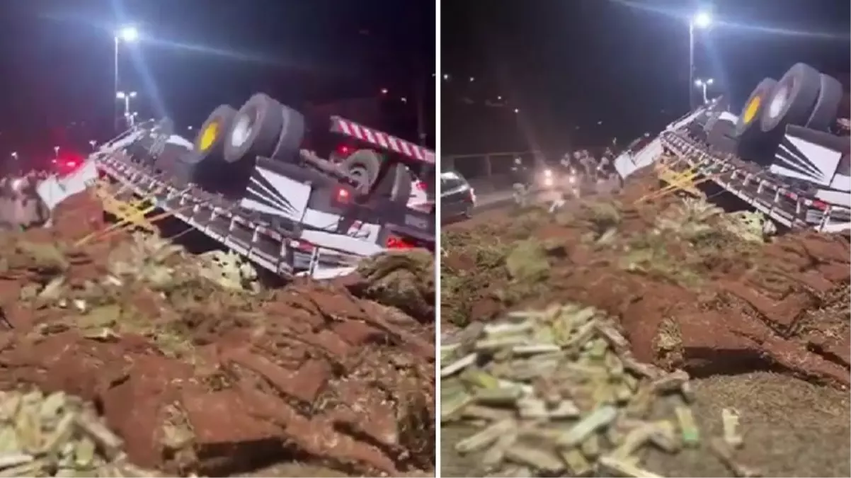 Brezilya\'da polis merkezinin önünde kaza yapan kamyondan 1 ton uyuşturucu çıktı