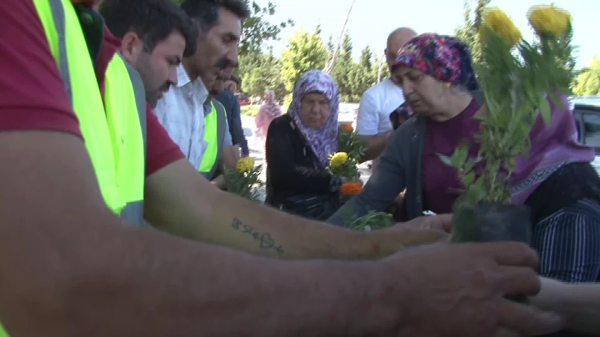İzmir Büyükşehir Belediyesi, Kurban Bayramı öncesinde mezar ziyaretçilerine ücretsiz çiçek dağıttı