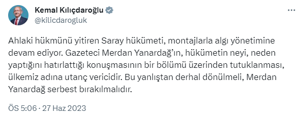 Kılıçdaroğlu, Yanardağ'ın tutuklanmasına tepki gösterdi