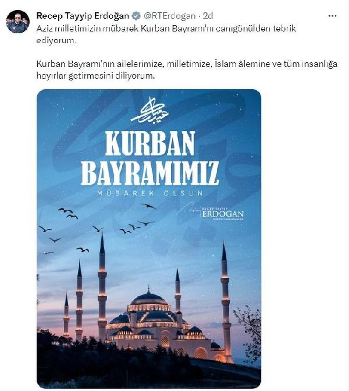 Cumhurbaşkanı Erdoğan Kurban Bayramı\'nı Tebrik Etti