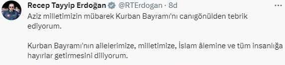 Cumhurbaşkanı Erdoğan'dan Kurban Bayramı tebriği Cumhurbaşkanı Erdoğan'dan Kurban Bayramı tebriği