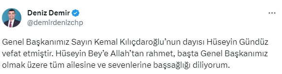 CHP Genel Başkanı Kemal Kılıçdaroğlu'nun Dayısı Hüseyin Gündüz Hayatını Kaybetti