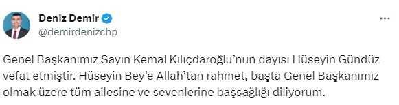 CHP Genel Başkanı Kemal Kılıçdaroğlu'nun Dayısı Hüseyin Gündüz Hayatını Kaybetti