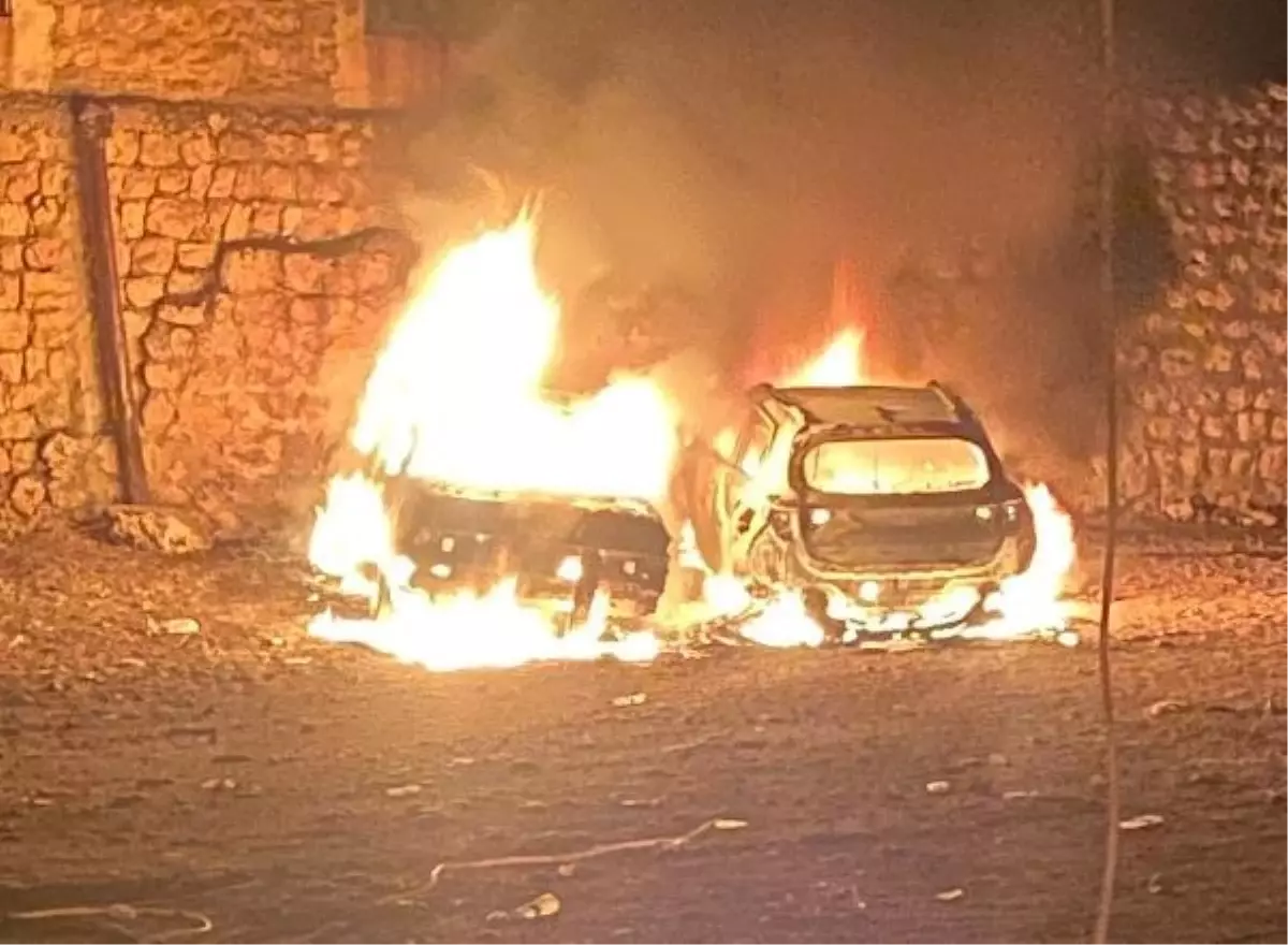 Nusaybin'de Park Halindeki 4 Otomobil Yandı