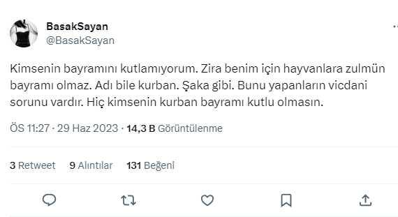 Başak Sayan'ın Kurban Bayramı paylaşımı tartışma yarattı