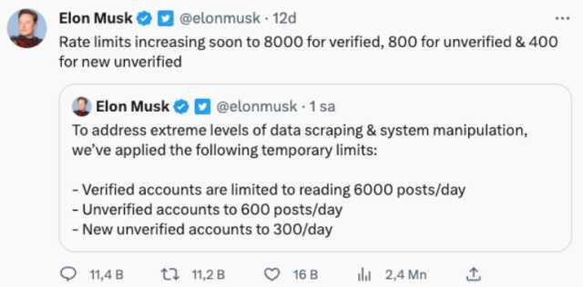 Elon Musk, Twitter'a 'geçici' yeni sınırlar getirdi! Mavi tiki olmayanlar günlük 600 tweet görüntüleyecebilecek